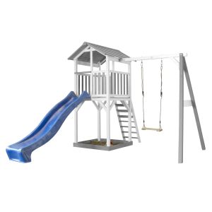 Aire de jeux Beach Tower Axi - 1 balançoire bois et toboggan bleu