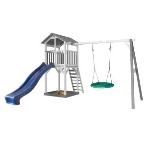 Beach Tower Axi - 1 balançoire nid rond et toboggan bleu