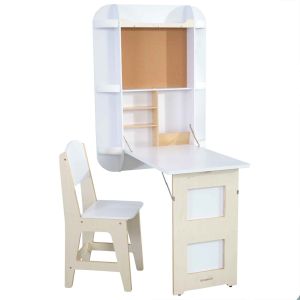 Bureau mural  en bois blanc et sa chaise Arches Floating de KidKraft