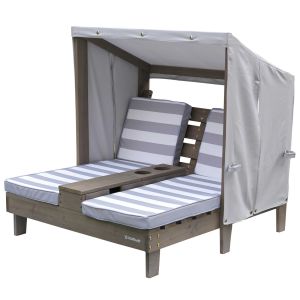 Double chaise longue enfant KidKraft avec coussins rayés gris et blanc