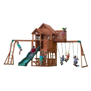 Großer Zedernholzspielplatz Playset Skyfort II Backyard für 9 Kinder