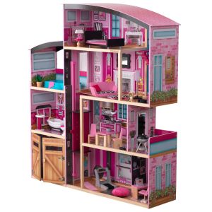 Maison de poupée en bois rose et noire avec son et lumière KidKraft Manoir Rutilant