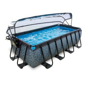 Swimmingpool grau 400x200x100cm mit Kuppel und Sandfilterpumpe EXIT