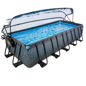 Swimmingpool grau 540x250x100 cm mit Kuppel und Sandfilterpumpe EXIT