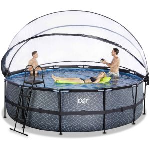 Piscine hors sol ronde grise 488x122cm + dôme et pompe à chaleur EXIT