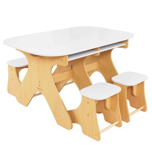 Table blanche en bois pour enfants avec 4 tabourets rabattables KidKraft