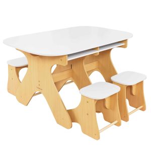 Weißer Kindertisch aus Holz mit 4 klappbaren Hockern KidKraft