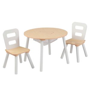 Table ronde et 2 chaises KidKraft - Coloris bois naturel et blanc 