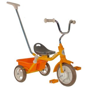 Tricycle Italtrike métal orange avec canne et benne
