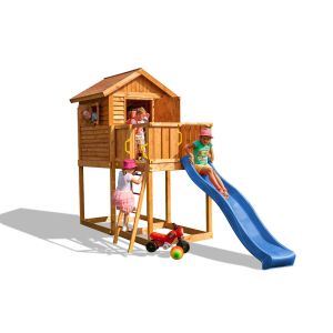 Holzspielplatz Myhouse mit Rutsche und Haus von Fungoo