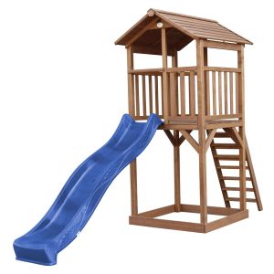 Tour de jeu en bois marron avec grand toboggan Beach Tower Axi