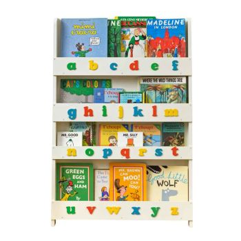 Bibliothèque livres enfants bois blanc et lettres colorées Tidy Books