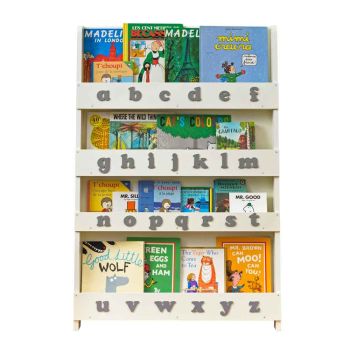 Bibliothèque livres enfants bois blanc et lettres grises Tidy Books