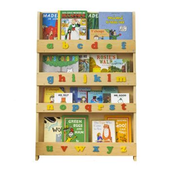 Bibliothèque livres enfants bois naturel et lettres colorées Tidy Books