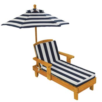 Chaise longue en bois enfant KidKraft avec parasol bleu et blanc