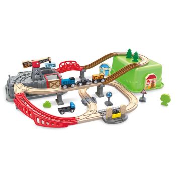 Circuit de train Hape Railway bucket builder et sa boite de rangement