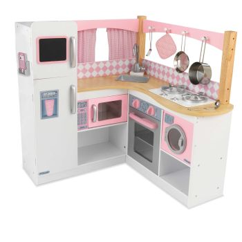 Cuisine d'angle en bois de KidKraft rose et blanche pour enfants