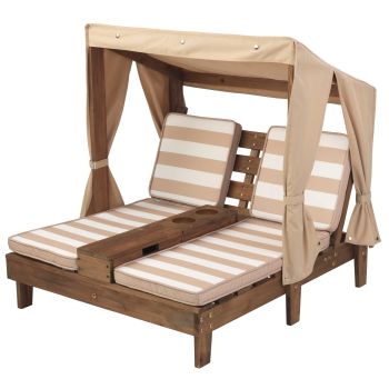 Double chaise longue enfant KidKraft avec coussins rayés beige et blanc