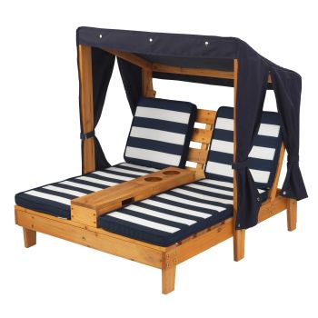 Double chaise longue enfant KidKraft avec coussins rayés bleu et blanc