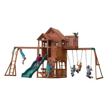 Grande aire de jeux en cèdre Playset Skyfort II Backyard pour 9 enfants