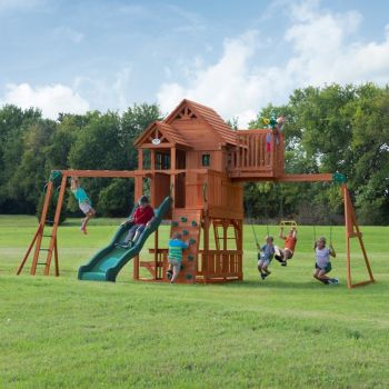 Großer Zedernholzspielplatz Playset Skyfort II Backyard für 9 Kinder