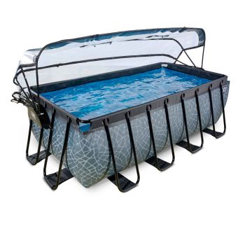 Piscine grise 400x200x122 cm avec dôme et pompe filtrante sable EXIT