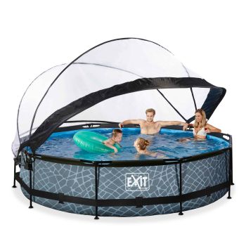 Piscine ronde grise 360 x 76 cm cm avec dôme et pompe filtrante EXIT