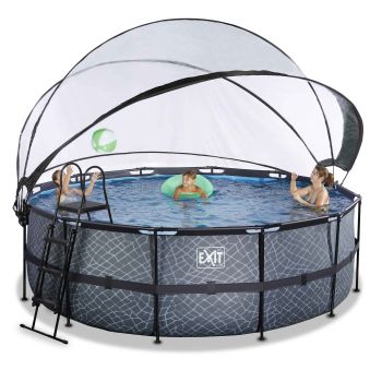 Swimmingpool rund grau 427x122cm + Kuppel und Sandfilterpumpe EXIT