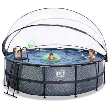 Piscine ronde grise 450x122cm + dôme et pompe filtrante sable EXIT