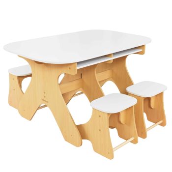 Table blanche en bois pour enfants avec 4 tabourets rabattables KidKraft