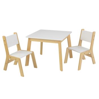 Table + chaises modernes blanches et bois naturel pour enfant Kidkraft