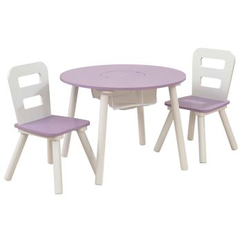 Table ronde en bois coloris lavande pour enfant et 2 chaises KidKraft