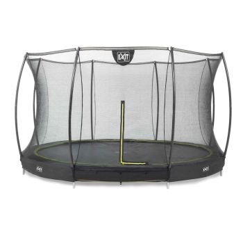 Trampolin im Boden versenkt rund 366cm schwarz und Sicherheitsnetz Sihouette EXIT