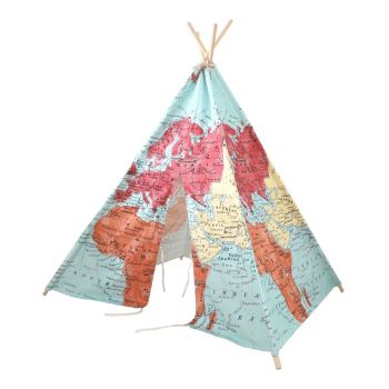 Tipi-Zelt in Multicolor und mit Weltkartendruck Sunny