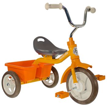 Orangefarbenes Metalldreirad mit Kipper Italtrike