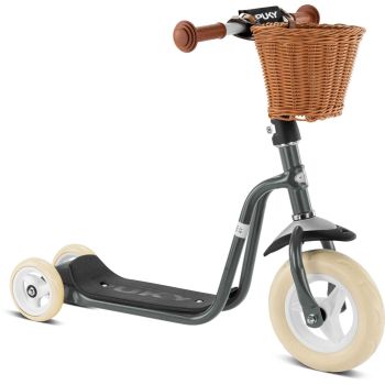 Trottinette 3 roues grise avec béquille et panier Puky LR