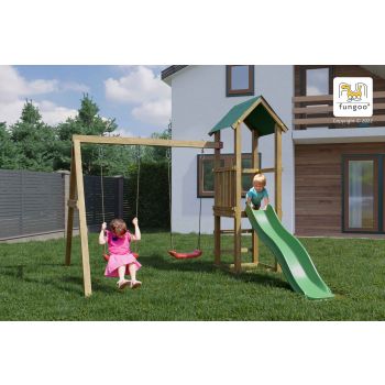 Spielplatz mit Rutsche, Doppelschaukel aus Holz Lucas von Fungoo