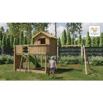 Holzspielplatz Galaxy L mit Rutsche und Haus von Fungoo