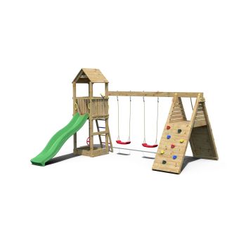 Fleppi-Spielplatz aus Holz mit Rutsche und 2 Schaukeln von Fungoo