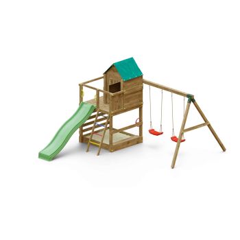 Spielplatz Jarcas aus Holz mit Hütte und 2 Schaukeln von Fungoo