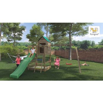 Spielplatz Jarcas aus Holz mit Hütte und 2 Schaukeln von Fungoo