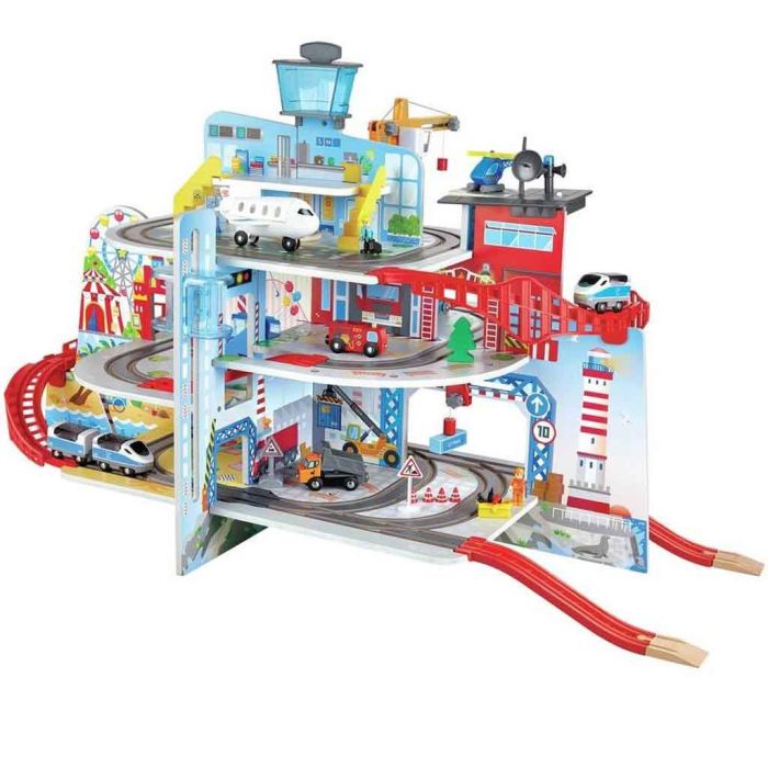 Circuit de train en bois pompiers