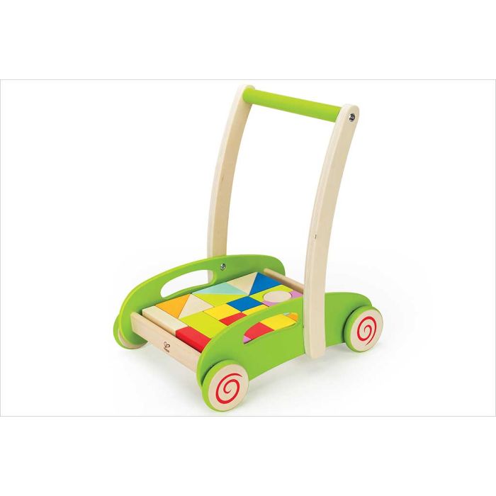 Chariot de marche en bois avec blocs Hape- Jouets bébé Apesanteur