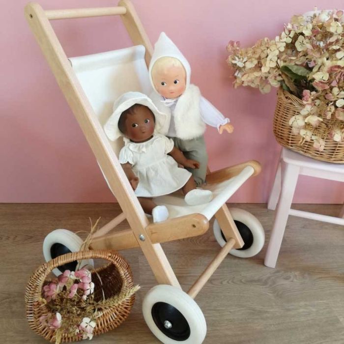Poussette poupon sale en bois