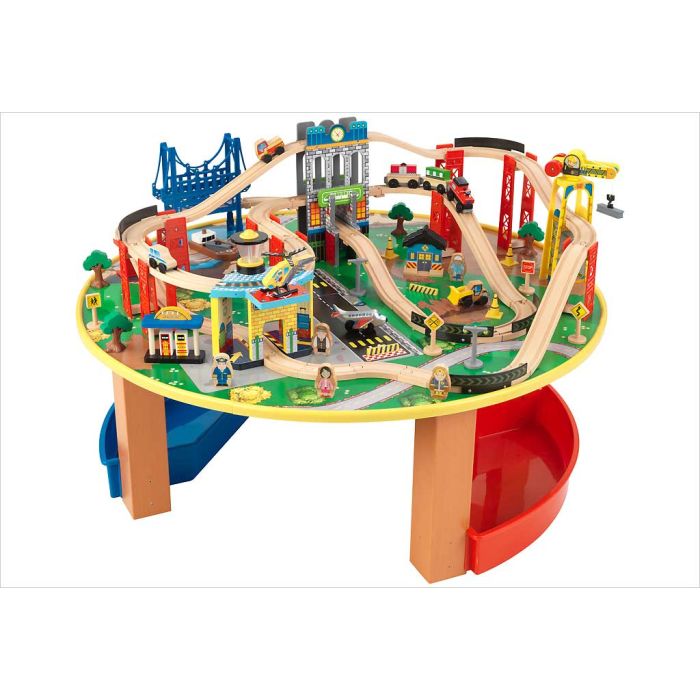 Train véhicule monde miniature circuit table de jeu activité 85 pièces en  bois jouet pour enfant naturel Teamson Kids PS-T0004.